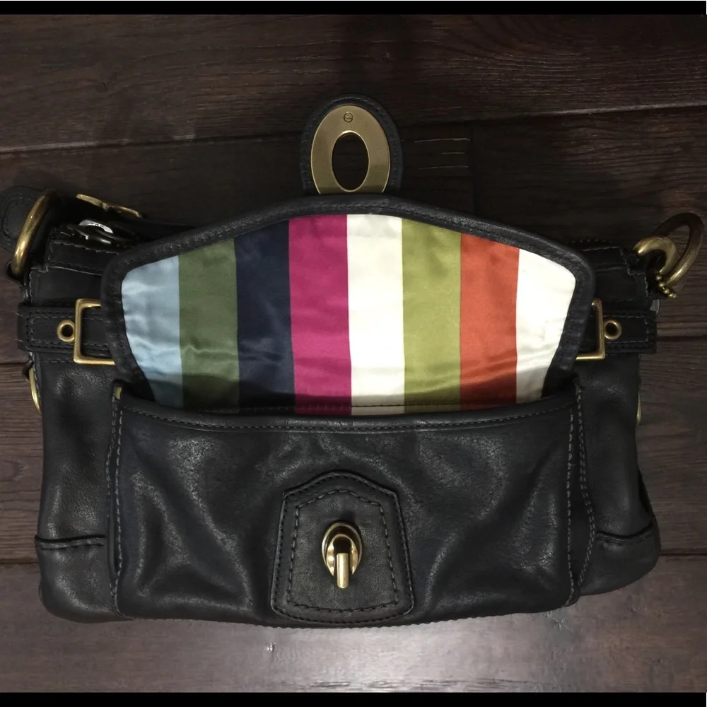 Coach Black Leather Shoulder Bag with Gold Hardware